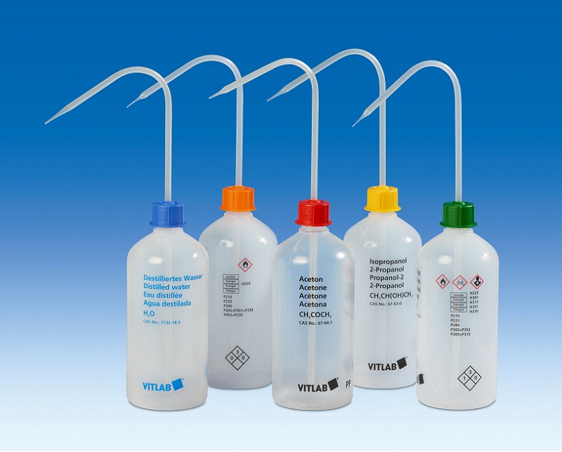 VITsafe Sicherheitsspritzflasche, Enghals, PE-LD, GL 25, PP, Ethylacetat, 500 ml - 12 Stück