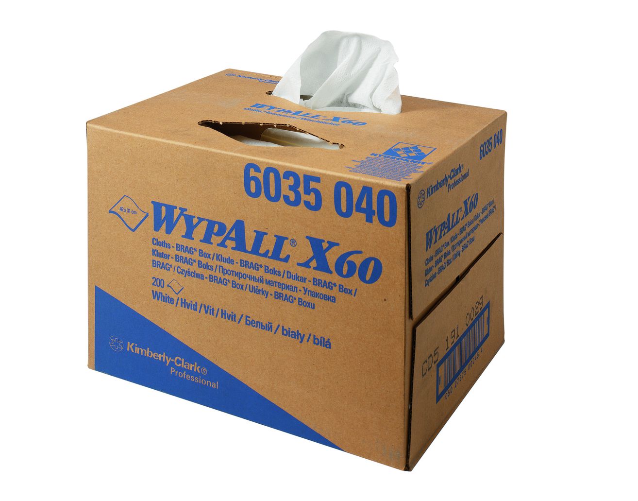 WYPALL* X60 Wischtücher - BRAG* Box, Weiß, 42,60cm x 31,70cm