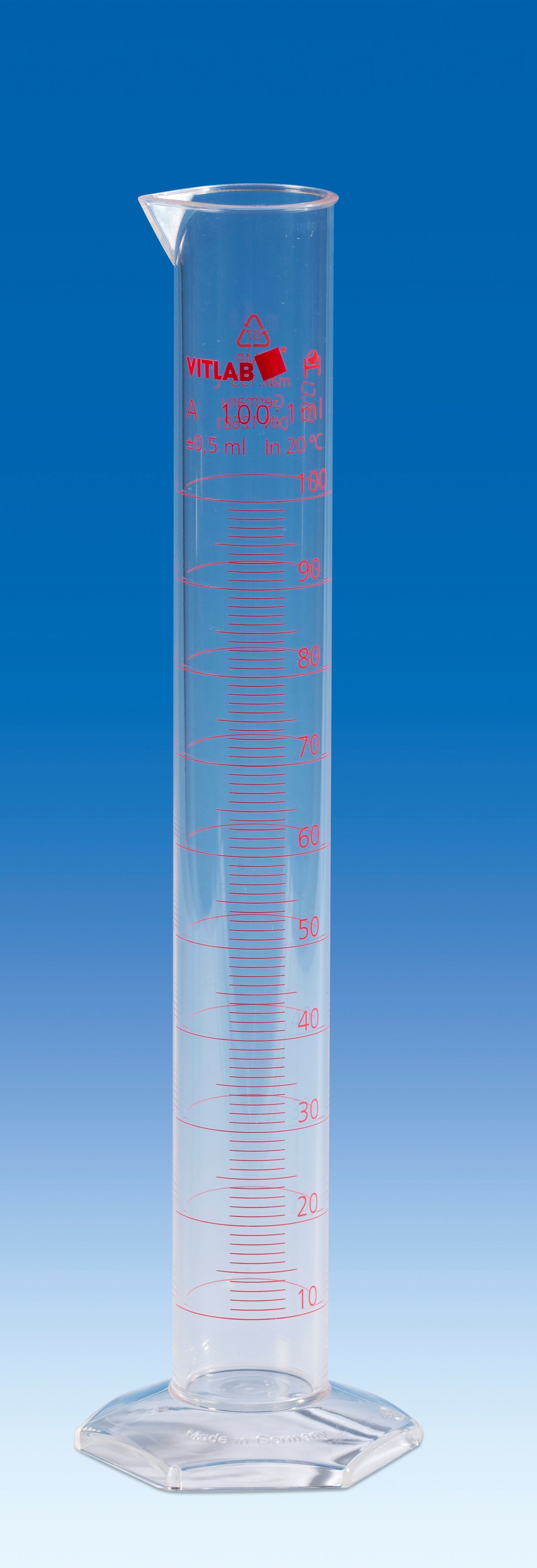 Messzylinder, PMP, Klasse A, KB, hohe Form, gedruckte rote Skala, 50 ml - 2 Stück