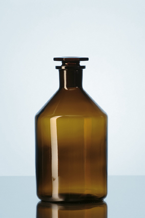 Enghals-Standflasche, NS 29/32, braun, mit Stopfen, Kalk-Soda-Glas, 1000 ml