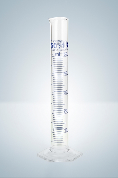 Messzylinder DURAN®, Kl.A USP, blau grad 10:0,2 ml, H 140 mm