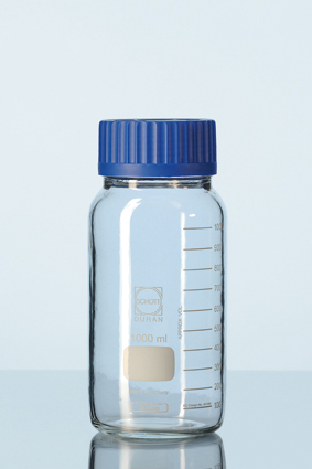 DURAN® GLS 80 Laborglasflasche, protect, weithals, PU-ummantelt, mit Verschluss/Ausgießring (PP), 3500ml