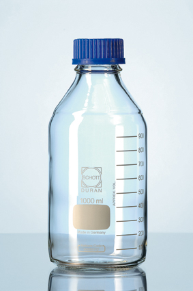 DURAN® Laborflasche, klar, mit Teilung, GL 45, mit Verschluss/Ausgiessring (PP), 250 ml