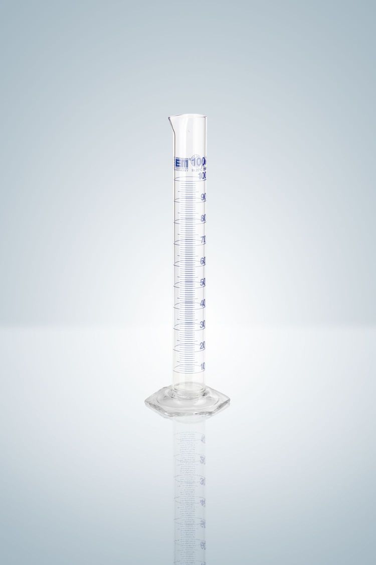 Messzylinder DURAN®, Kl. A, blau grad. 5:0,1 ml, H 115 mm