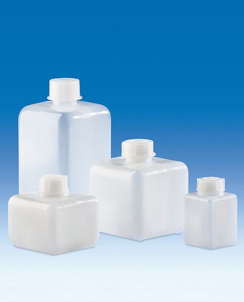 Enghalsflasche, PE-HD, mit Schraubkappe PE-LD, quadratisch, 250 ml