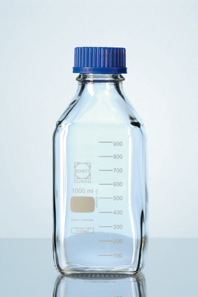 DURAN® GL 45 Laborglasflasche, vierkant, klar, mit Verschluss/Ausgießring (PP), 250 ml