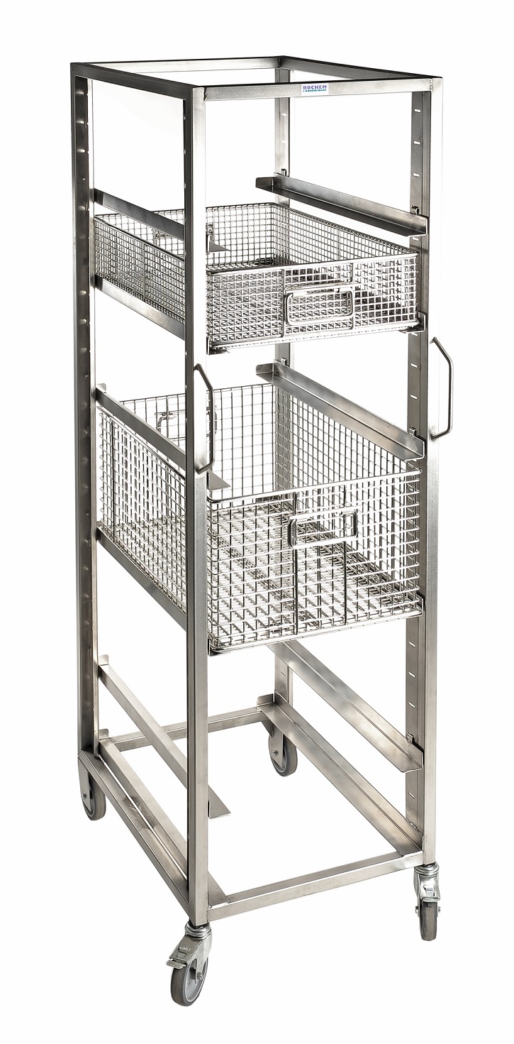 Transportwagen für Transport- und Eurokörbe, 18/10 Stahl, LxBxH=610x465x1360mm