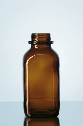 Vierkant-Schraubflasche, weithals, braun, 500 ml, ohne Kappe/Ausgießring, Kalk-Soda-Glas