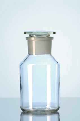 Weithals-Standflasche, NS 60/46, mit Stopfen, klar, Kalk-Soda-Glas, 1000 ml