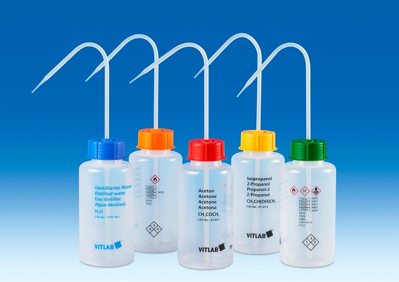 VITsafe Sicherheitsspritzflasche, Weithals, PE-LD, GL 63, PP, Dest.-Wasser, 1000 ml - 12 Stück