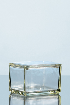 Glaskasten, zur Aufnahme des Färbegestells, 108 x 90 x 70 mm, Kalk-Soda-Glas