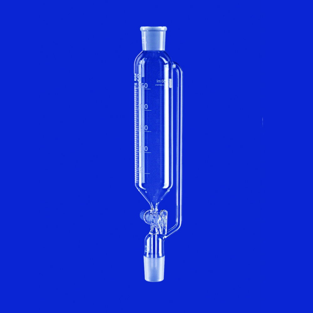 Dropping funnels, cylindrical, with pressure equalizing tube, borosilicate glass 3.3, with glass key