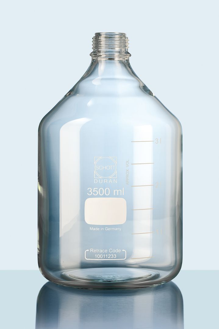 DURAN® Laborflasche, klar, mit Teilung, GL 45, ohne Kappe und Ausgießring (PP), 3 500 ml
