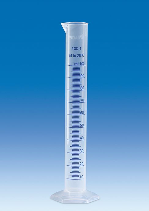 Messzylinder, PP, Klasse B, hohe Form, blaue erhabene Skala, 50 ml - 12 Stück