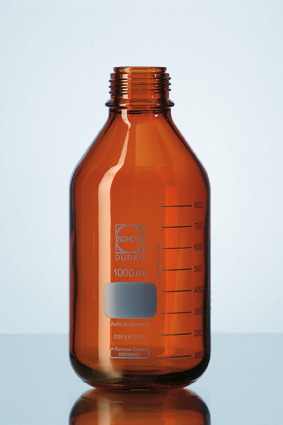 DURAN® GL 45 Laborglasflasche, pressure plus, braun, ohne Verschluss/Ausgießring, 500 ml