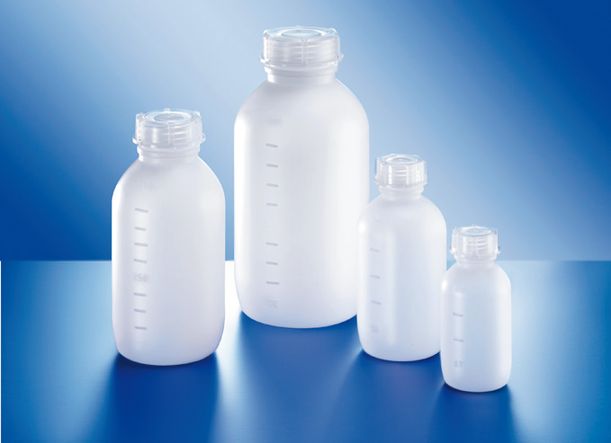 Mittelhalsflasche, HDPE natur, 1000 ml, rund, mit Verschluss