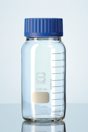DURAN® GLS 80 Laborglasflasche, weithals, klar, mit Verschluss/Ausgießring (PP), 500 ml