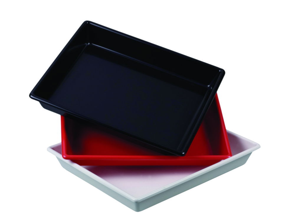 Photographic trays LaboPlast®, PVC, shallow form without ribs on bottom, profile shape rounded Photographic trays LaboPlast®, PVC, shallow form without ribs on bottom, profile shape rounded