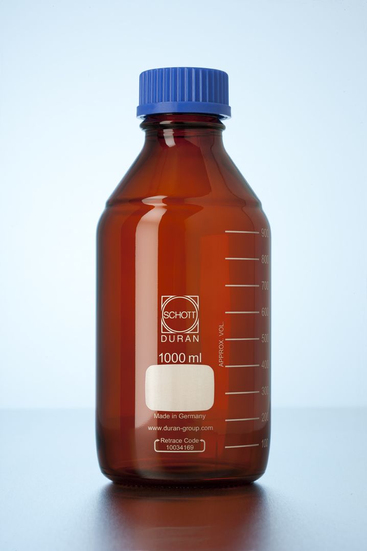DURAN® GL 45 Laborglasflasche, braun, mit Verschluss/Ausgießring (PP), 5000 ml
