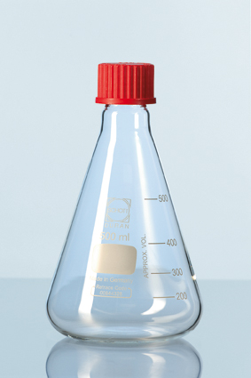 DURAN® Erlenmeyer-Kolben, mit Teilung, GL 32, mit Kappe (PBT), 250 ml
