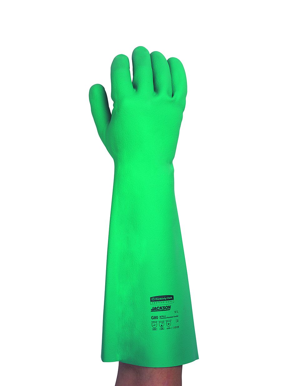 JACKSON SAFETY* G80 Nitril - Chemikalienschutzhandschuhe mit langer Stulpe - 46 cm / 8, Grün,