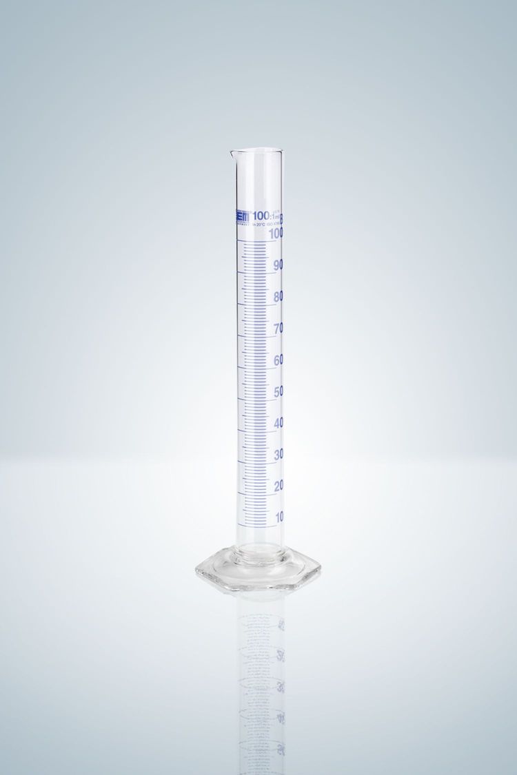 Messzylinder DURAN®, Kl. B, blau grad. 10:0,2 ml, H 140 mm