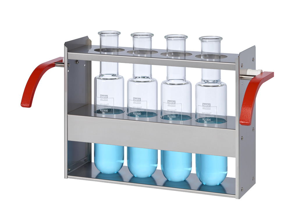 Einsatzgestell für 4 Reaktionsgefäße à 500 ml im InKjel 450