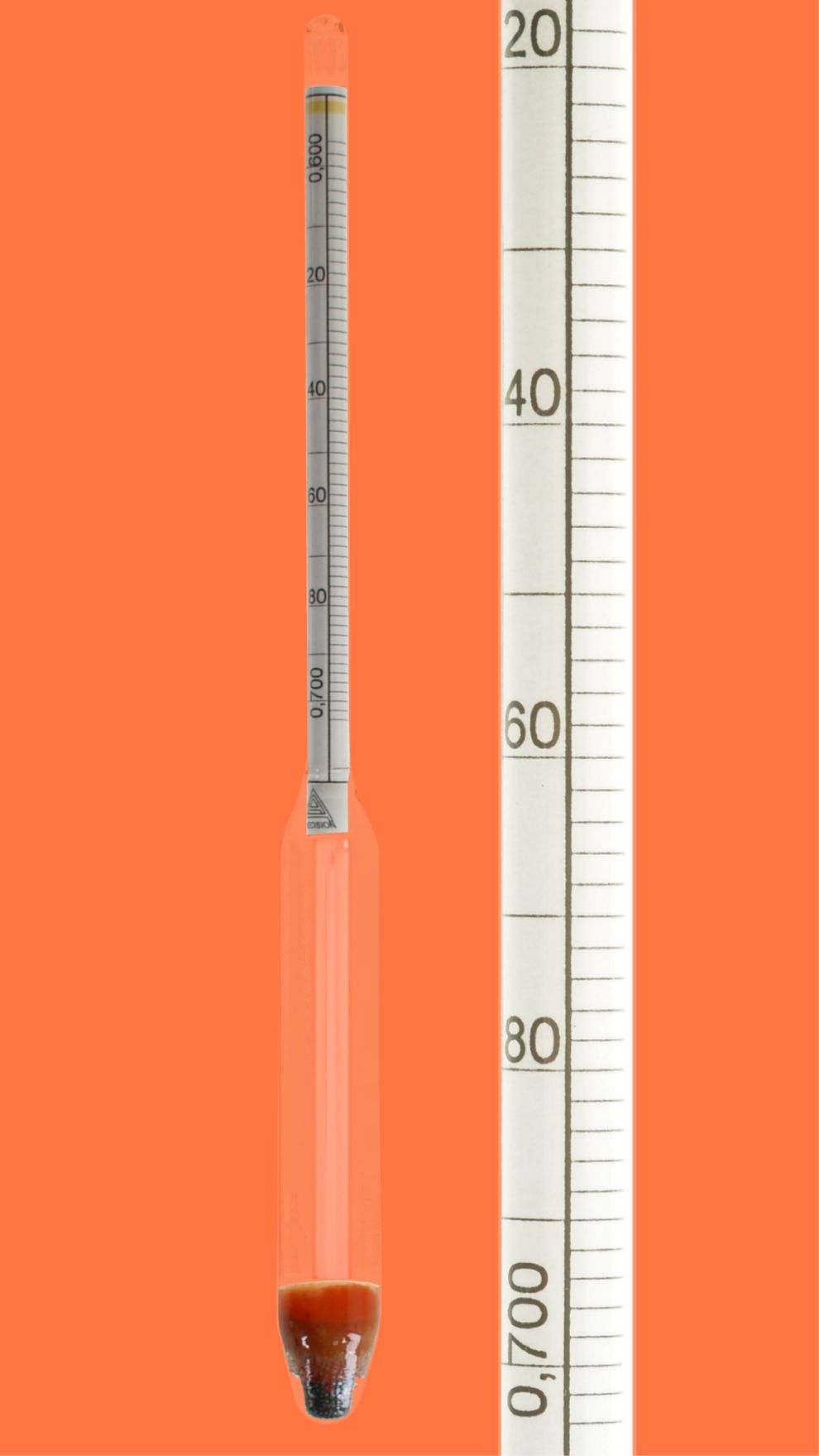 Aräometer, DIN 12791, M100, 1,00-1,10:0,0020g/cm³, Bezugstemp. 20°C, ohne Thermometer