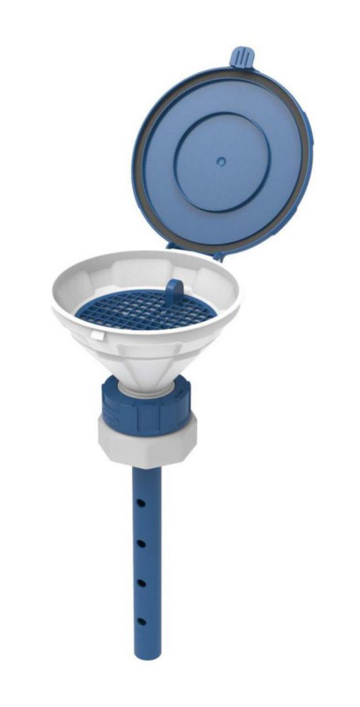 Safety funnels with hinged lid, V2.0, white/blue, HDPE