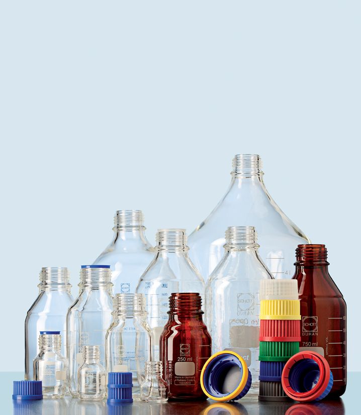 DURAN® GL 45 Laborglasflasche, protect, PU-ummantelt, braun, ohne Verschluss/Ausgießring, 250 ml
