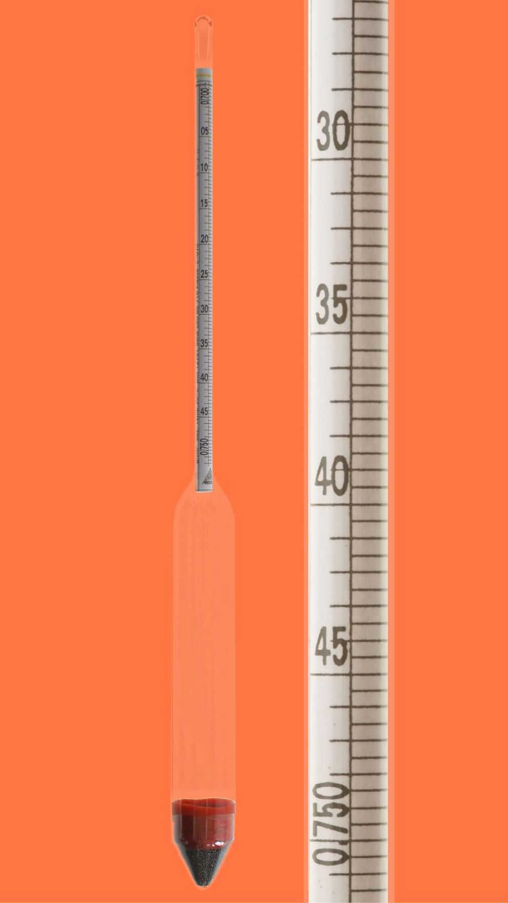 Aräometer, DIN 12791, L50, 1,20-1,25:0,0005g/cm³, Bezugstemp. 20°C, ohne Thermometer
