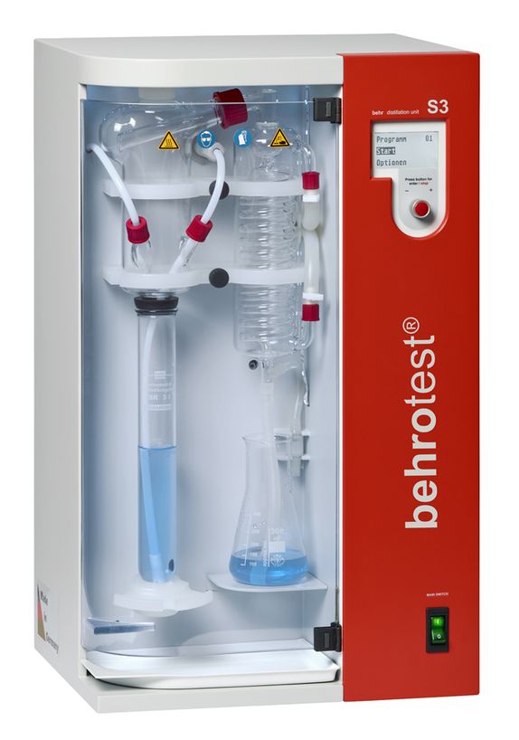 Wasserdampfdestillierer, teilautomatisch, automatische Zugabe von H2O und NaOH,