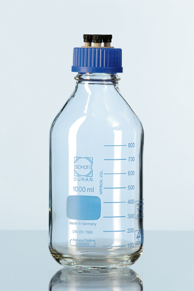 DURAN® GL 45 Laborglasflasche, HPLC, druckfest, mit Schraubverschluss 4 Port kompl (PP), 1000 ml