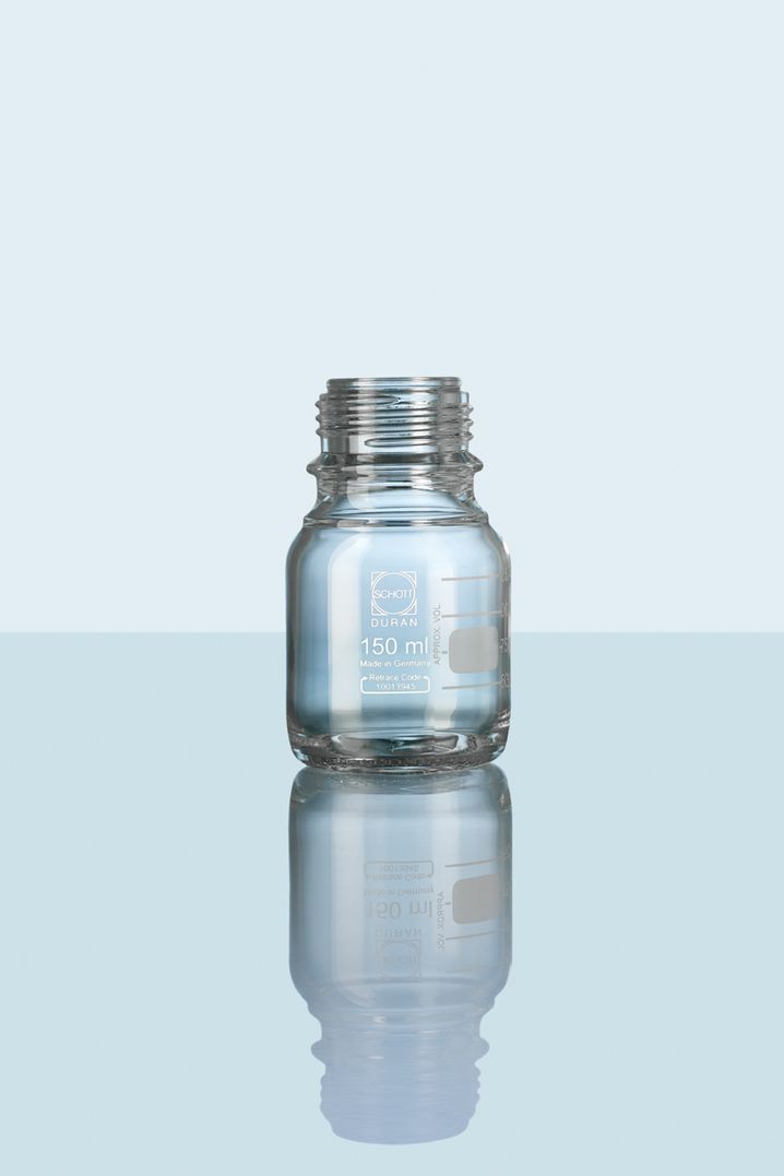DURAN® Laborflasche, klar, mit Teilung, GL 45, ohne Kappe und Ausgießring (PP), 150 ml