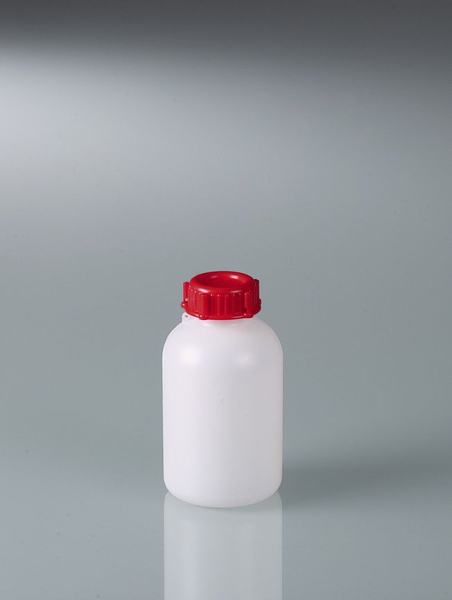 Plombierbare Weithalsflasche, HDPE, 250 ml, mit Verschluss
