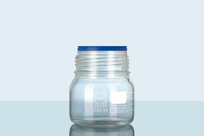 DURAN® GLS 80 Laborglasflasche, weithals, klar, mit Verschluss/Ausgießring (PP), 250 ml
