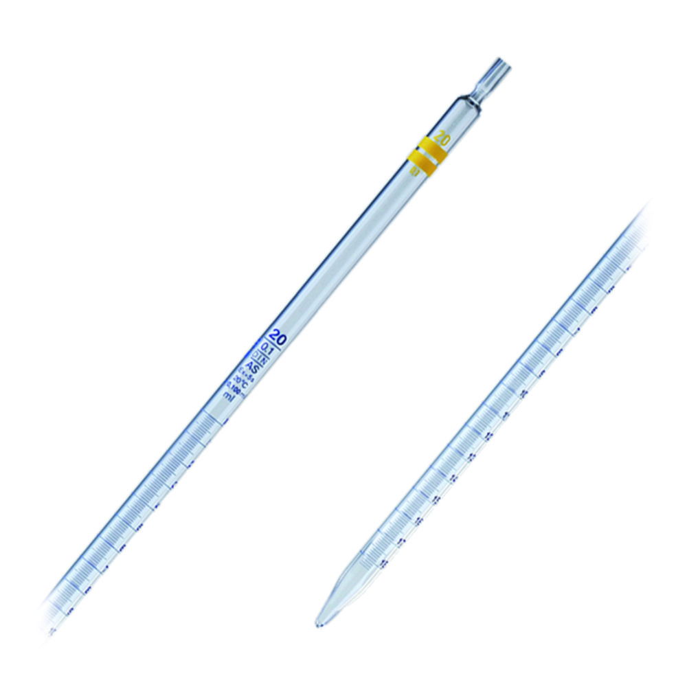 Hirschmann Messpipette Klasse B – 20 Ml, 0,1 Ml Teilung, Braun Graduiert, 360 Mm, Borosilikatglas