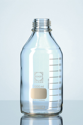 DURAN® Laborflasche, klar, mit Teilung, GL 45, ohne Verschluss/Ausgießring, 1000 ml